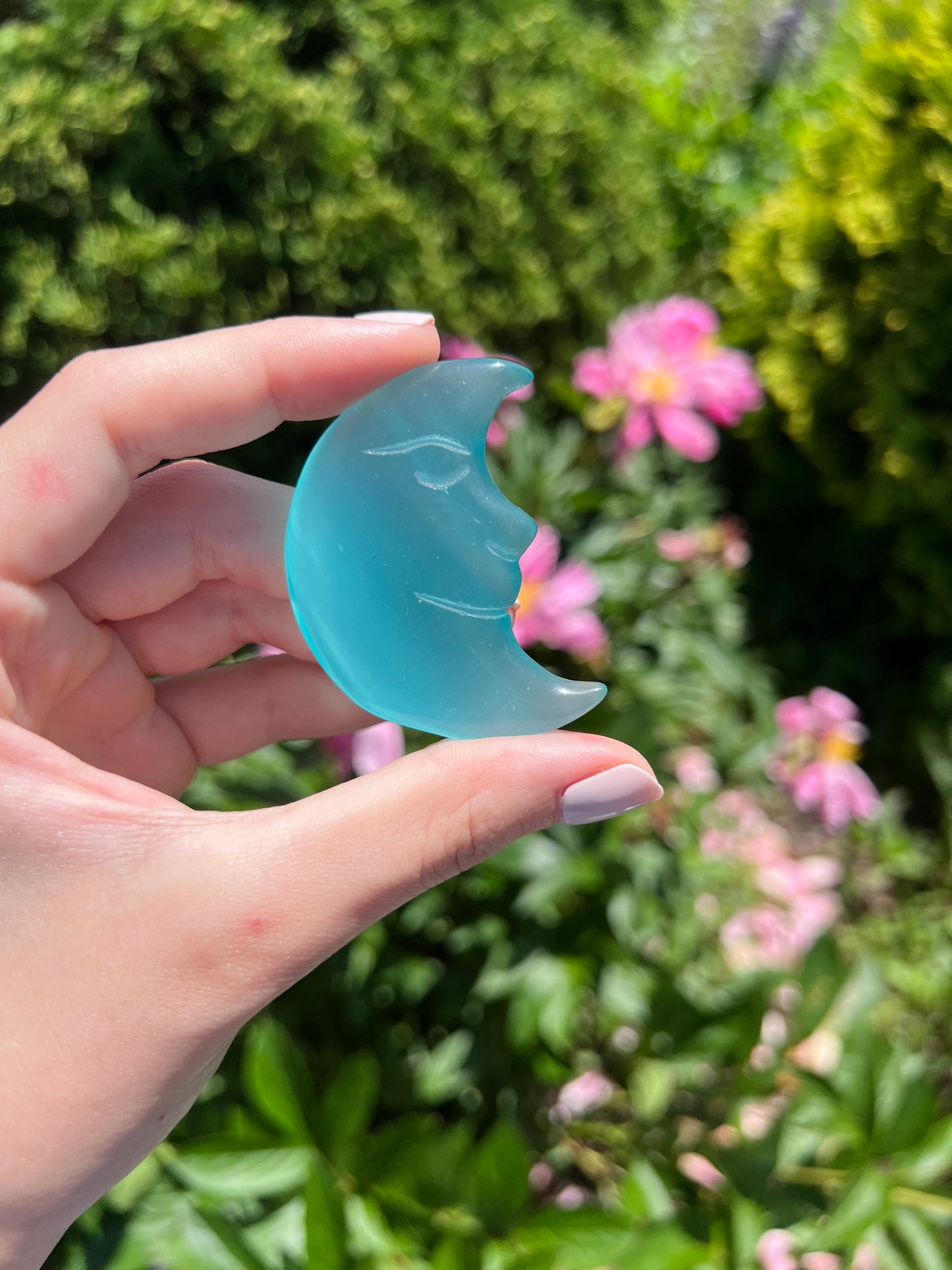 Dyed Blue Selenite Moon Face
