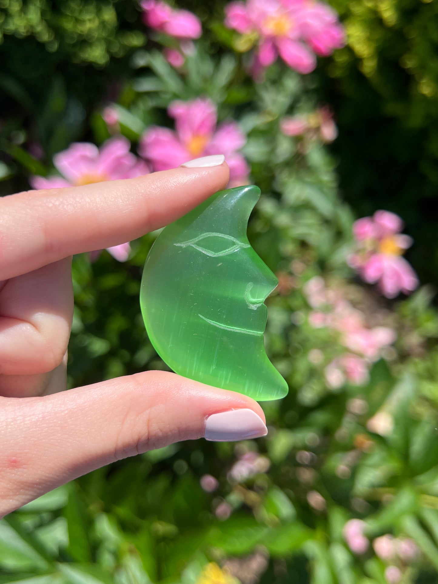 Green Dyed Selenite Moon Face