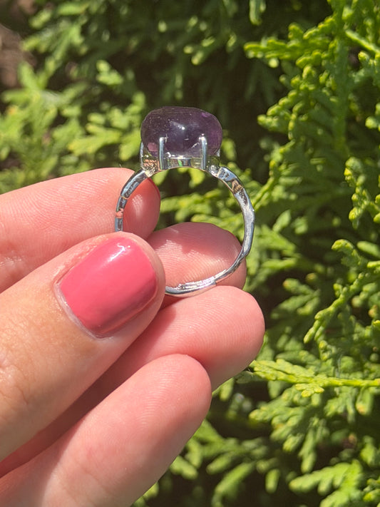 Adjustable Heart Amethyst Ring