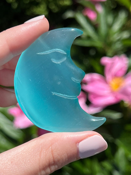 Dyed Blue Selenite Moon Face