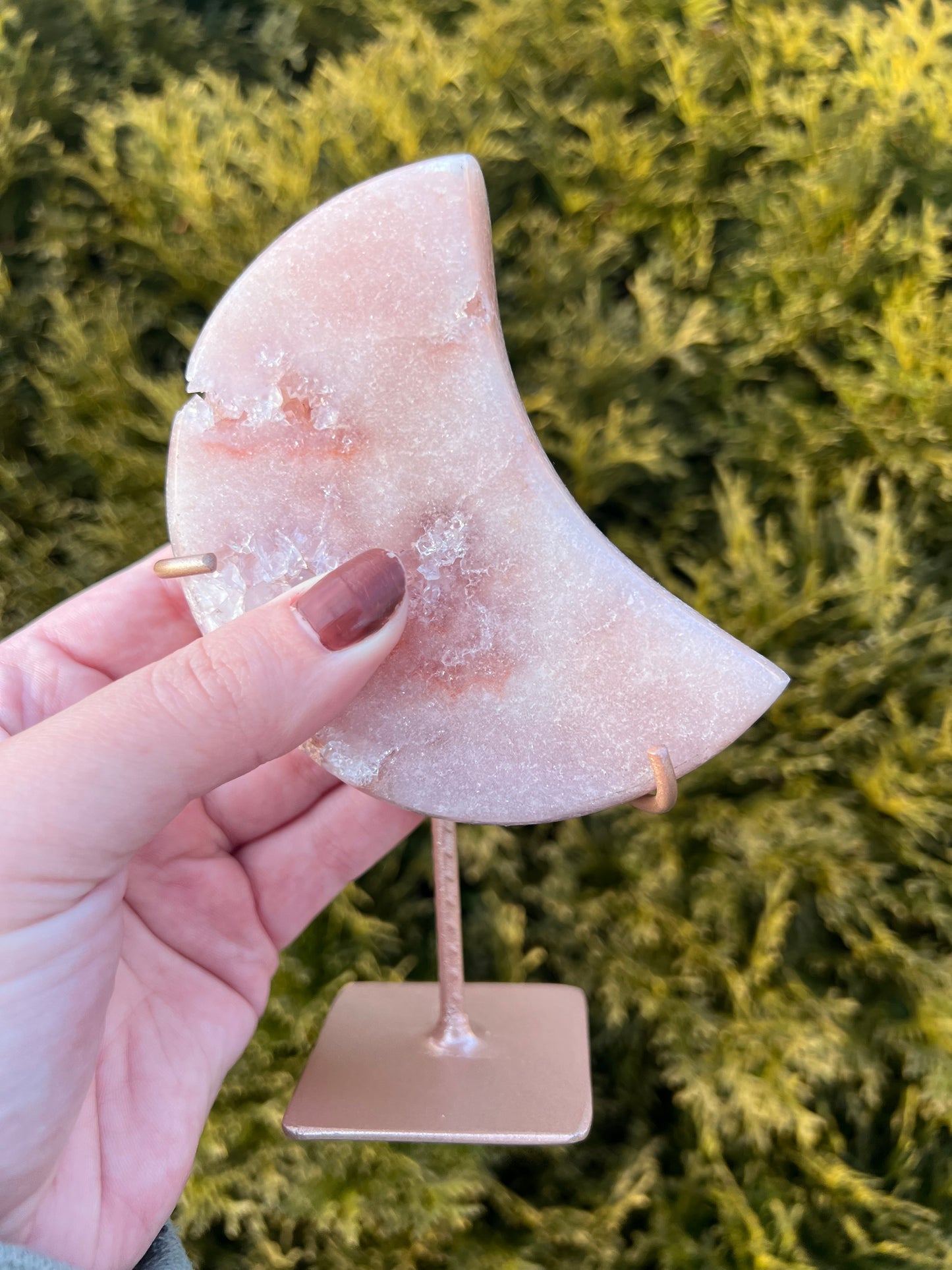 Pink Amethyst Moon on Stand