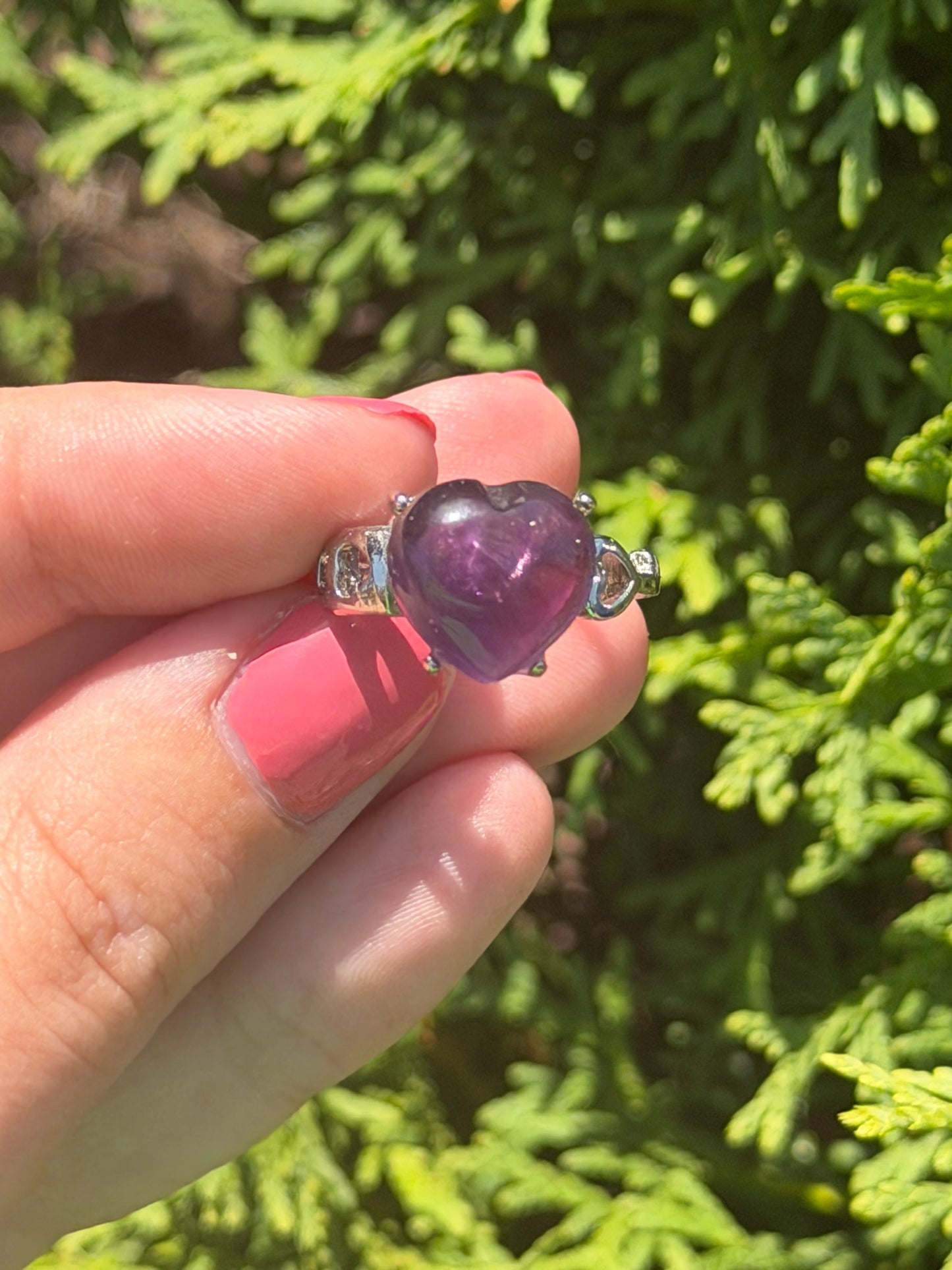 Adjustable Heart Amethyst Ring