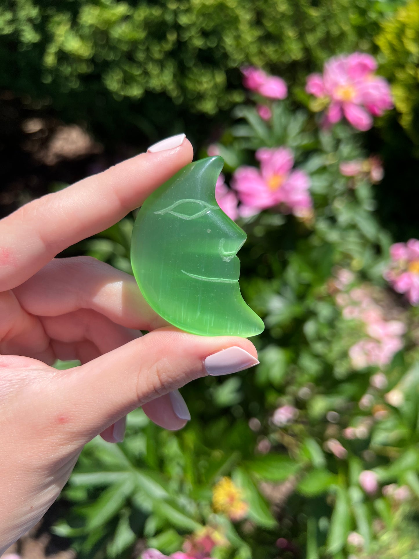 Green Dyed Selenite Moon Face
