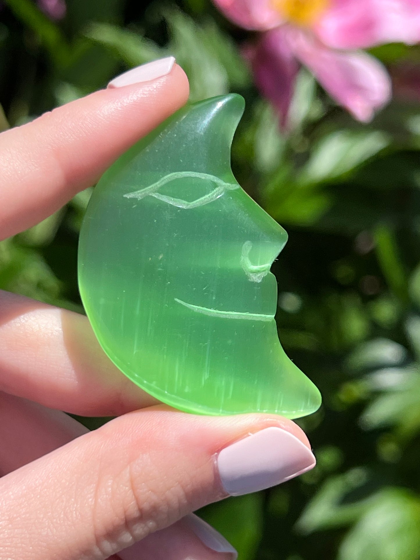 Green Dyed Selenite Moon Face