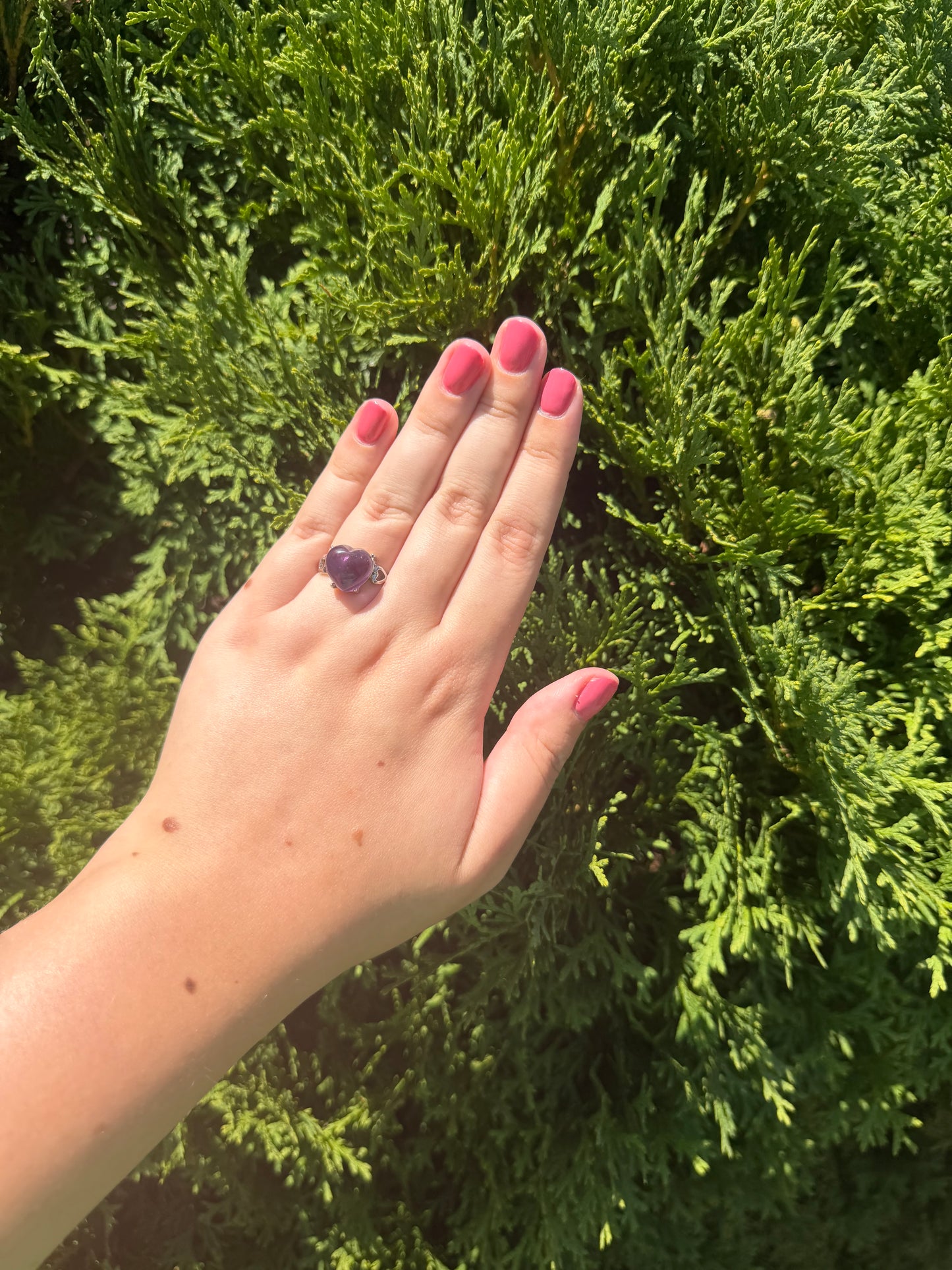 Adjustable Heart Amethyst Ring