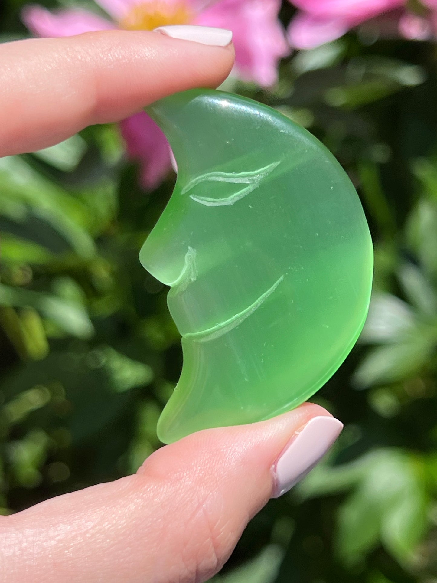 Green Dyed Selenite Moon Face