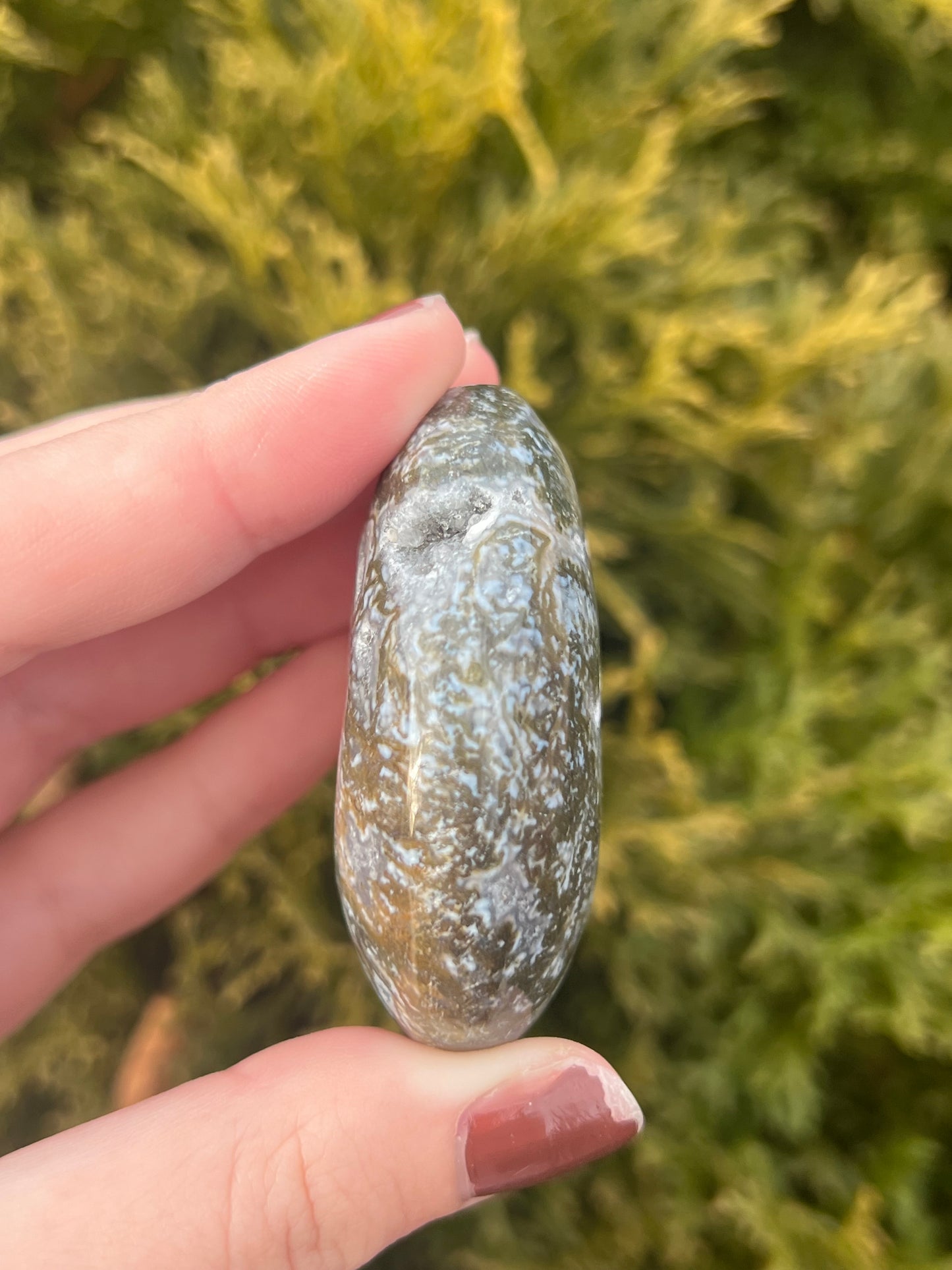 Druzy Moss Agate Palm Stone