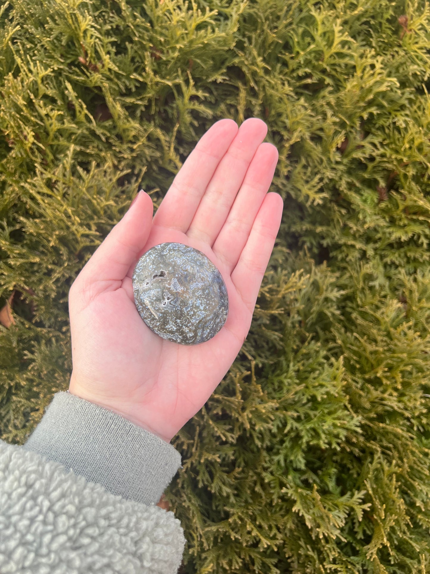 Druzy Moss Agate Palm Stone