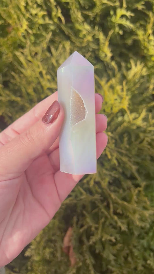 Druzy Agate Point with Aura Coating