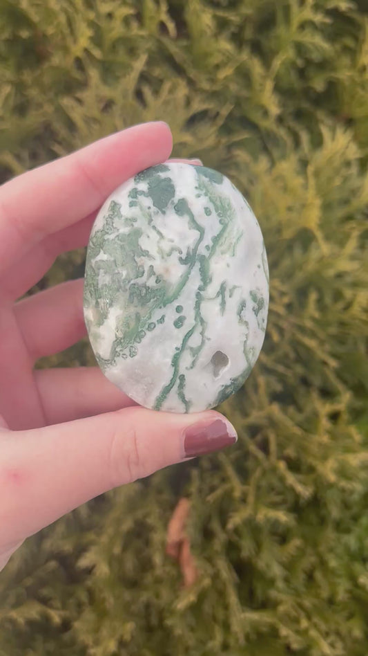 Druzy Moss Agate Palm Stone